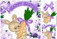 Cute bunny with carrot and flowers purple bow 8x8