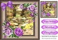 Pretty garden in a frame with purple roses & butterflies 8x8