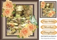 Pretty garden in a frame with peach roses & butterflies 8x8