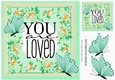 YOU ARE LOVED! in pretty floral frame with turq butterflies 8x8