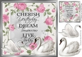 Pretty pink roses with swans 8x8 