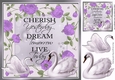 Pretty purple roses with swans 8x8