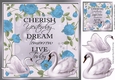Pretty light blue roses with swans 8x8