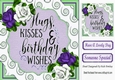 pretty purple/white roses in sparkle scroll 8x8 card front
