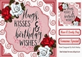 pretty red/white roses in sparkle scroll 8x8 card front