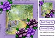 Lilac woodland in cardboard frame with purple roses 8x8