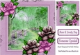 Lilac woodland in cardboard frame with pink roses 8x8