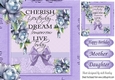 blue roses with purple bow with sentiment card front 8x8