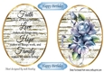 Two lovely toppers in white wash with script and blue roses