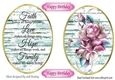 Two lovely toppers in white wash with script and pink roses