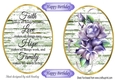 Two lovely toppers in white wash with script and purple roses