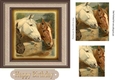 Three lovely horses drinking in a frame 7x7 with pyramids