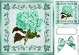 Pretty turq hydrangea in ornate frame with bow 8x8