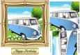 L/Blue Campervan in the meadows in ornate 7x7 frame with pyramids