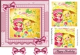 strawberry girl with her friend pyramids in 7x7 frame with pink bows