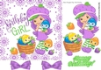 Birthday Girl (purple), With her basket of toony strawberries 7x7