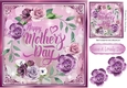 Pretty ring of purple/pink shades of flowers for mum card front 8x8