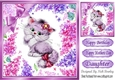 Cute Kitten in frame of flowers with lilac bow 8x8