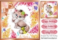 Cute Kitten in frame of flowers with peach bow 8x8