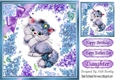 Cute Kitten in frame of flowers with purple bow 8x8