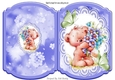 Cute teddy with blue flowers on lace with butterflies bracket card