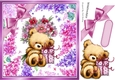Cute teddy with gift and flowers in flower 8x8 frame