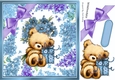 Cute teddy with gift and blue flowers in flower 8x8 frame