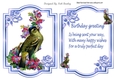 Pretty bird with flowers and blue jewel roses card front and insert A5