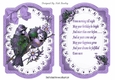 Pretty birds on a branch with purple bow on lace, card front and insert