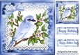 Pretty blue bird on a branch with lace script 8x8 frame