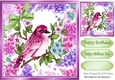 Pretty pink bird in floral pink/lilac frame 8x8