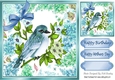 Pretty blue bird in floral frame with corner bow 8x8