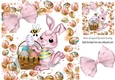 Cute pink easter bunny with basket of eggs 8x8