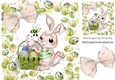Cute pink easter bunny with basket of eggs (green) 8x8