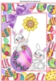 Easter bunnies playing with eggs in A4 Frame