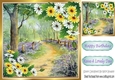 Pretty Corner Yellow/white daisies with bluebell woods 8x8