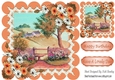 cottage wth garden and flowers in peach scalloped 8x8 frame