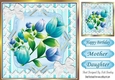 Pretty painted blue flowers with white bows and lace 8x8