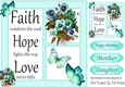 pretty turq shades of pansies with butterflies 8x8