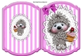 cute hedggy with cupcake  on lace pink stripe bracket card