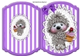 cute hedggy with cupcake  on lace purple stripe bracket card