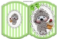 cute hedggy with cupcake  on lace green stripe bracket card
