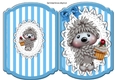 cute hedggy with cupcake  on lace blue stripe bracket card