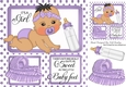Sweet baby girl with bottle, lilac bassinet window 8x8 frame