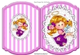 Cute Pummy Doll Angel holding a bunny in purple stripe card