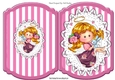 Cute Pummy Doll Angel holding a bunny in pink stripe card