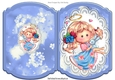 Cute Pummy Angel holding a bunny on lace blue bracket card