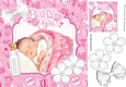Sweet baby girl sleeping with white bow and flowers 8x8