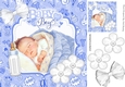 Sweet baby boy sleeping with white bow and flowers 8x8