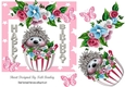 cute hedggy in cupcake with flowers in pink star 7x7 frame